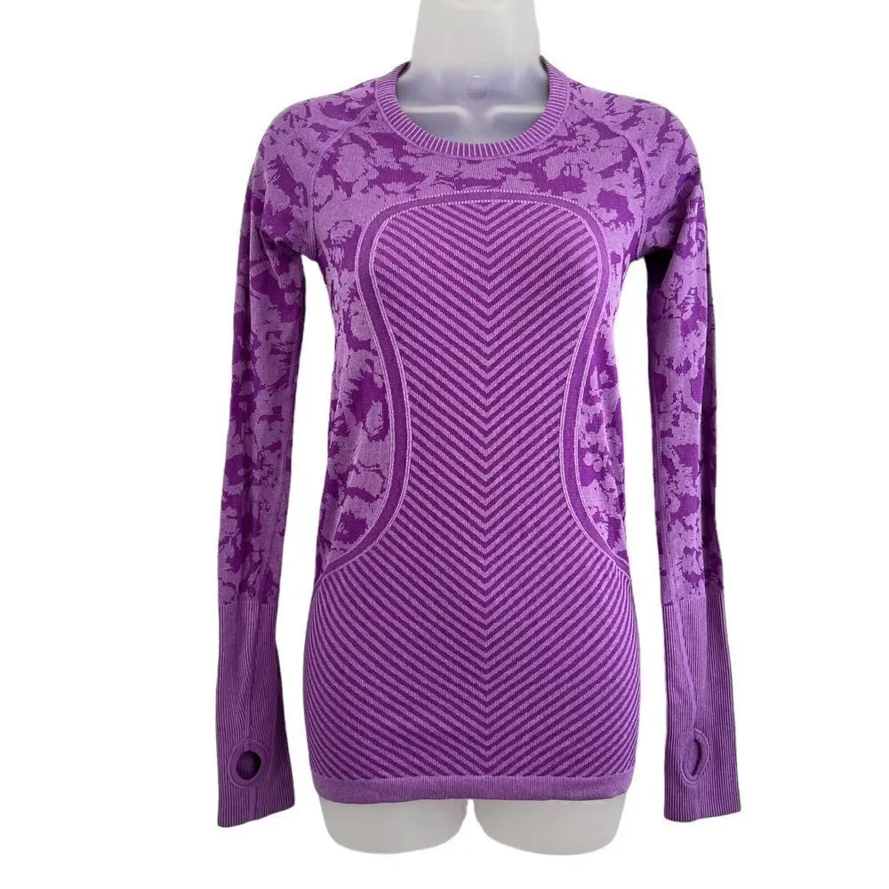 Lululemon Swiftly Tech Long Sleeve Top Women's Size 4 Purple Camo Running Yoga